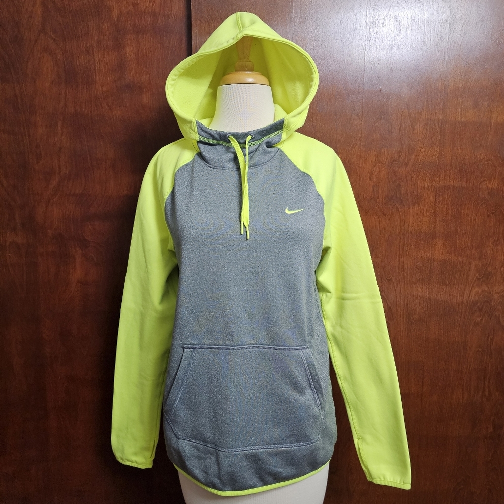 Nike Gray and Neon Yellow Hoodie in size S
